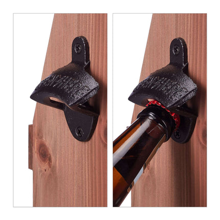 Wooden beer holder with bottle opener