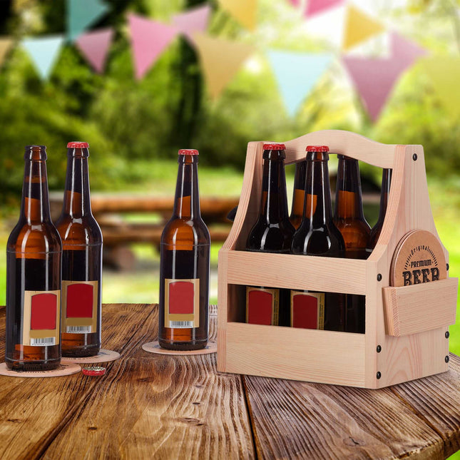 Wooden beer holder with bottle opener