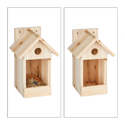 Wooden birdhouse with pointed roof