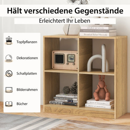 Wooden bookcase with 4 compartments cube shelf & anti-tip 73 x 33 x 73 cm natural