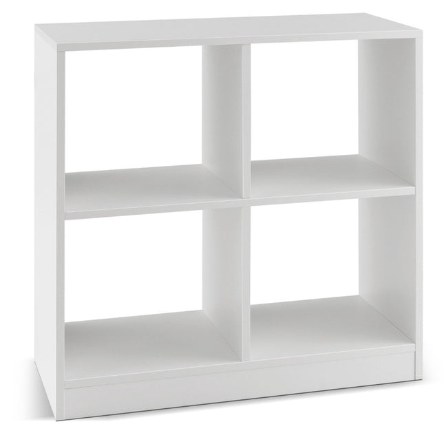 Wooden bookcase with 4 compartments cube shelf & tilt protection 73 x 33 x 73 cm white