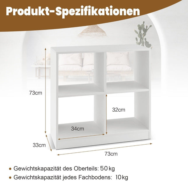 Wooden bookcase with 4 compartments cube shelf & tilt protection 73 x 33 x 73 cm white