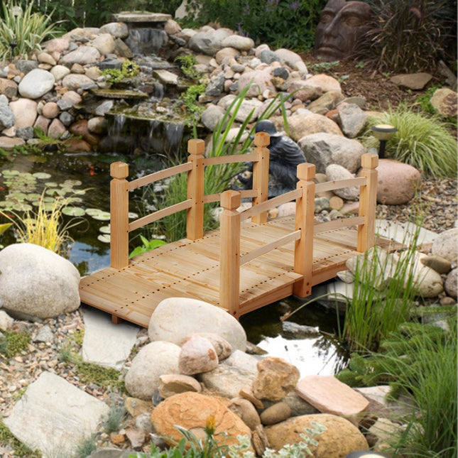 Wooden bridge pond bridge bridge garden bridge wooden footbridge with railing 150cm natural