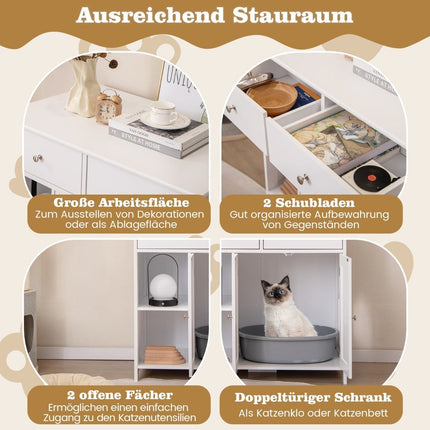 Wooden cat cabinet with 2 drawers & double doors & open compartments cat toilet