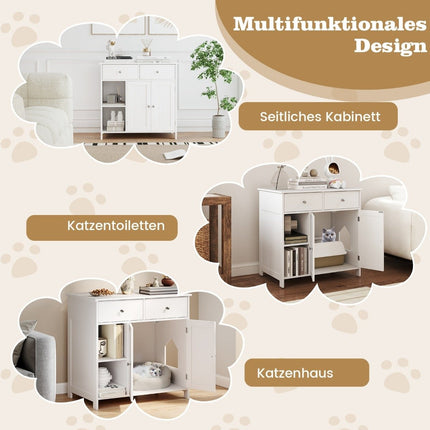 Wooden cat cabinet with 2 drawers & double doors & open compartments cat toilet