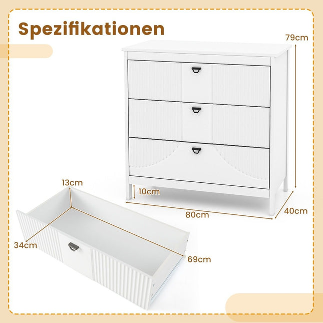 Wooden chest of drawers with 3 drawers and metal handles, modern sideboard drawer cabinet