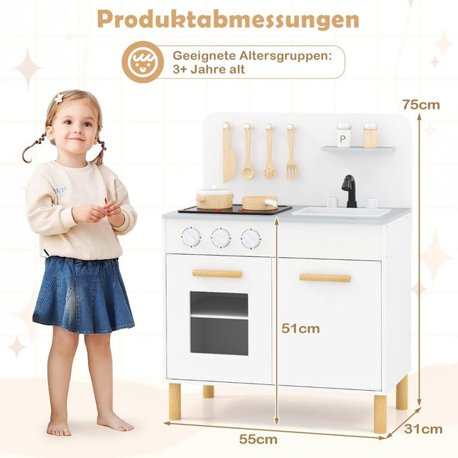 Wooden children's kitchen with 10 accessories Play kitchen with light & sound Toy kitchen for children aged 2 and over