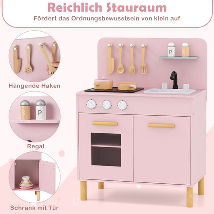 Wooden children's kitchen with 10 accessories play kitchen with light & sound toy kitchen pink