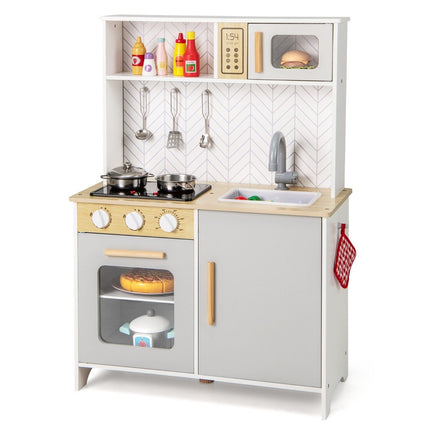 Wooden children's kitchen with microwave & stove & sink & oven play kitchen children's kitchen white