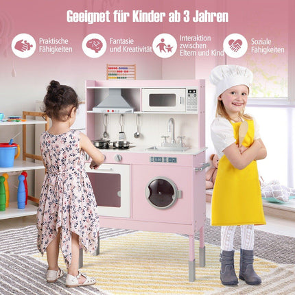 Wooden children's kitchen with play accessories & sounds & lights pink