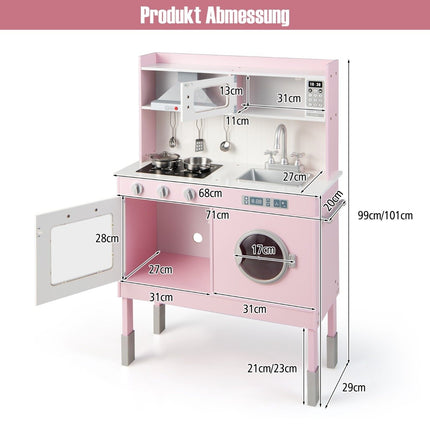 Wooden children's kitchen with play accessories & sounds & lights pink
