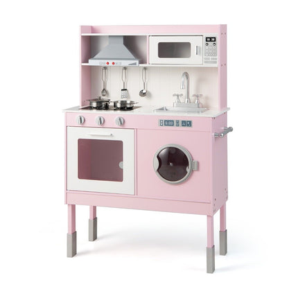 Wooden children's kitchen with play accessories & sounds & lights pink