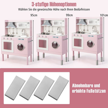 Wooden children's kitchen with play accessories & sounds & lights pink