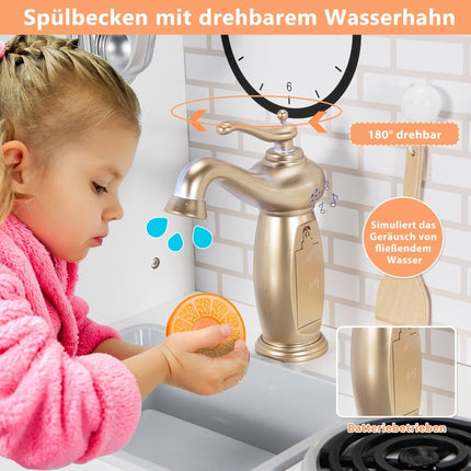 Wooden children's kitchen with utensils & tap & sink, telephone & cupboards 78 x 29 x 83 cm white