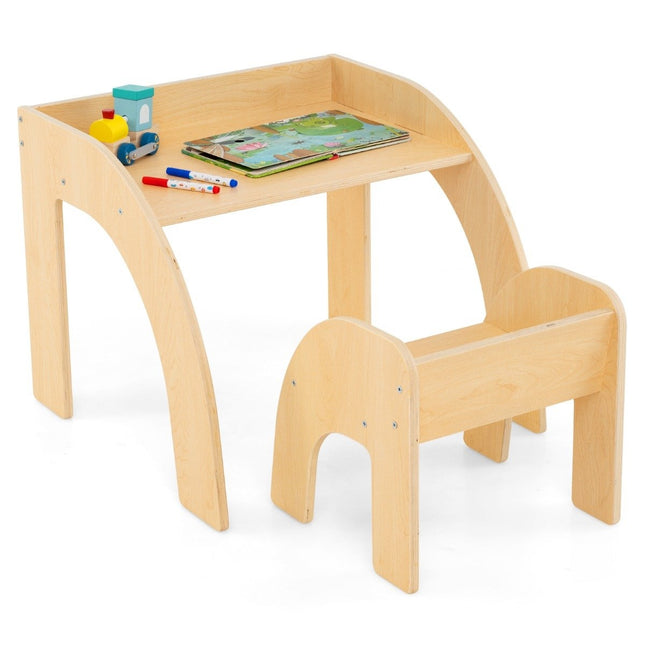 Wooden children's table with chair children's painting table with rounded edges children's seating group natural