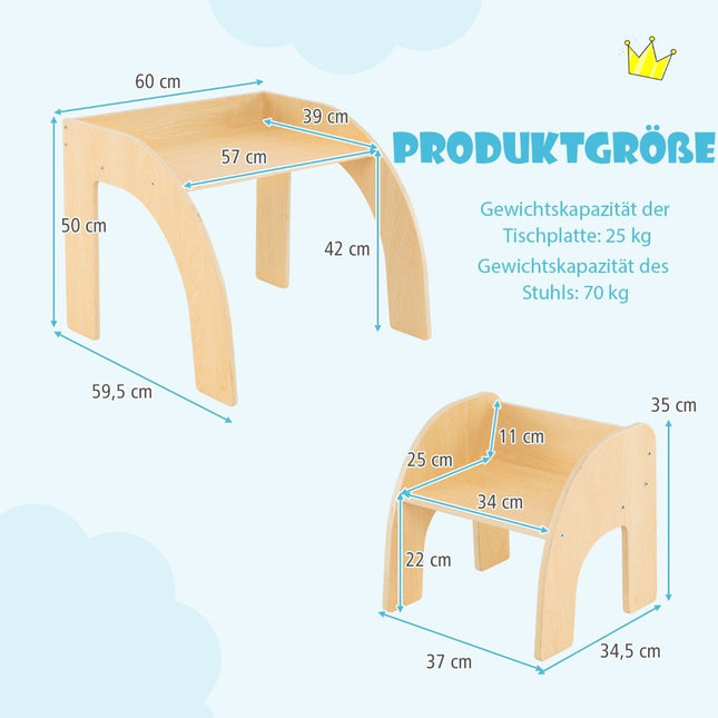 Wooden children's table with chair children's painting table with rounded edges children's seating group natural