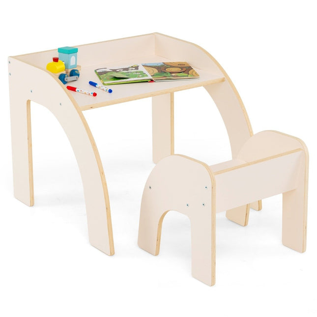 Wooden children's table with chair children's painting table with rounded edges children's seating group white