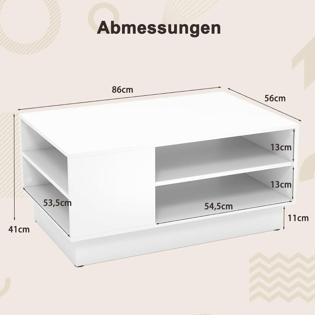 Wooden coffee table with storage &amp; open compartments living room table side table sofa table white