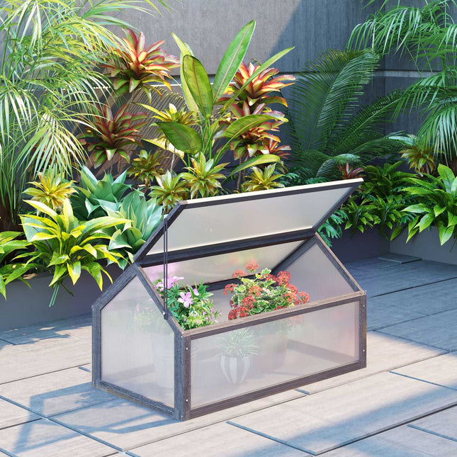 Mini Wooden Cold Frame Greenhouse, Winterproof, 90x52x49.5 cm