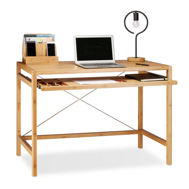 Wooden computer desk with keyboard drawer