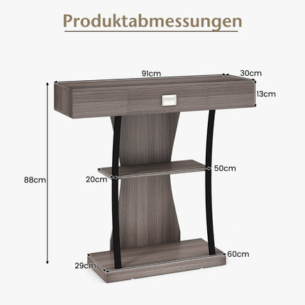 Wooden console table with drawers & metal frame & 2 shelves & anti-tip gray