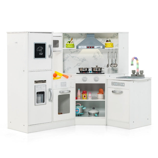 Wooden corner children's kitchen with light & sound & board & accessories children's kitchen play kitchen wooden kitchen white