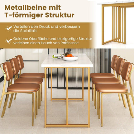 Wooden dining room table 160 x 60 cm rectangular kitchen table with marble look and metal legs white + gold