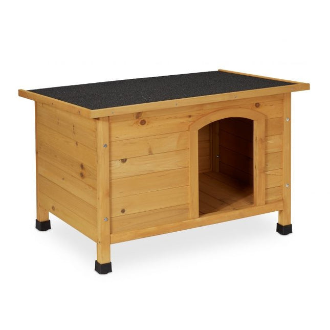 Wooden dog house with hinges