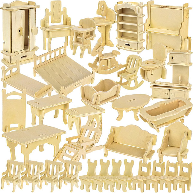 Wooden doll furniture set 34 pieces 23542