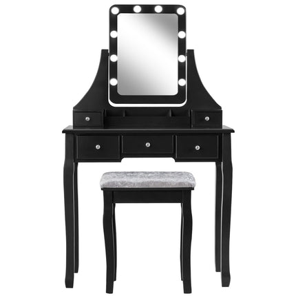 Wooden dressing table with rectangular mirror & padded stool 80 x 40 x 135.5 cm black