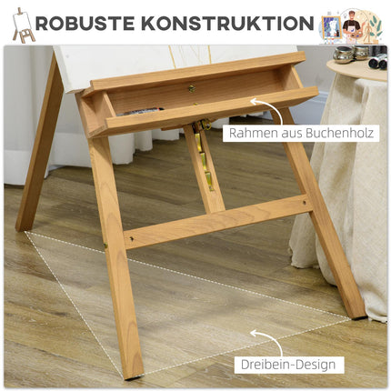 Adjustable wooden easel 180-235 cm with shelf and canvas holder