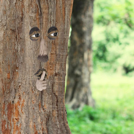 Wooden face with resting gesture
