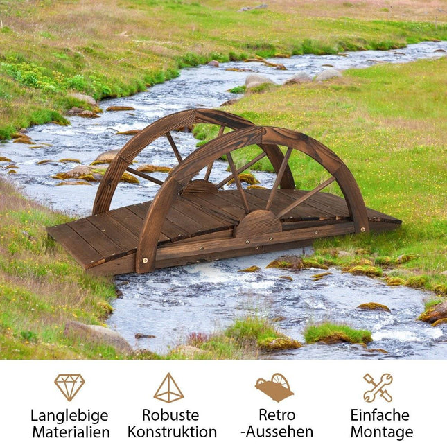 Wooden garden bridge pond bridge with double half-wheel railing 101 x 48.5 x 38 cm