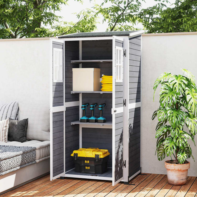 Wooden garden tool shed, weatherproof, lockable, 91x69x192cm
