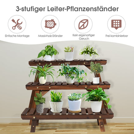 Wooden plant stand 3-tier corner plant shelf 3-piece. Brown flower stand