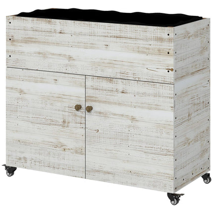 Wooden planter box with wheels and storage, 110x50x95 cm