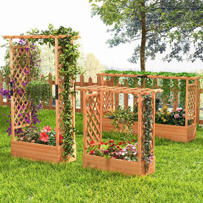Wooden raised bed with trellis & hanging roof & trellis planter 200 x 44 x 114 cm