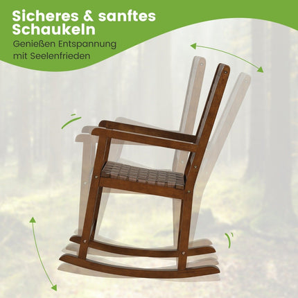 Wooden rocking chair with armrest & faux leather mesh & rubber tree frame brown