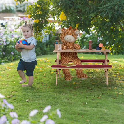 Wooden seating area for children with cushions
