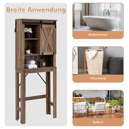 Wooden toilet cabinet with sliding door and 4-way adjustable shelves, brown