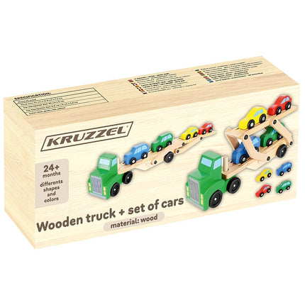 Wooden truck - tow truck + set of cars 22698