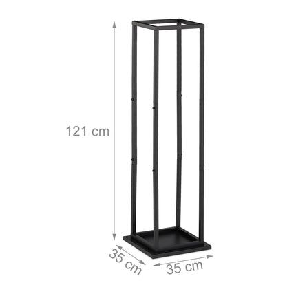 Wood stand in tall metal