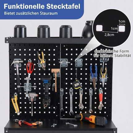 Workbench 81 x 41 cm 225 kg load capacity work table with perforated wall &amp; Drawers &amp; shelves black