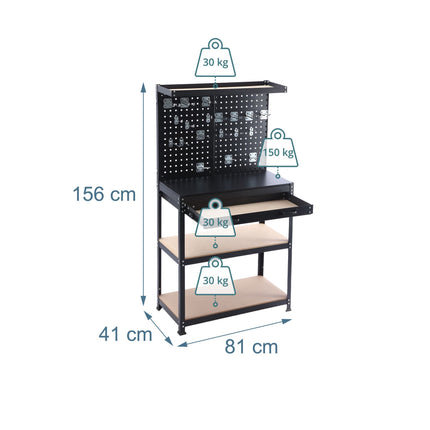 Workbench With Pegboard, Drawer, 19-Piece Tool Set