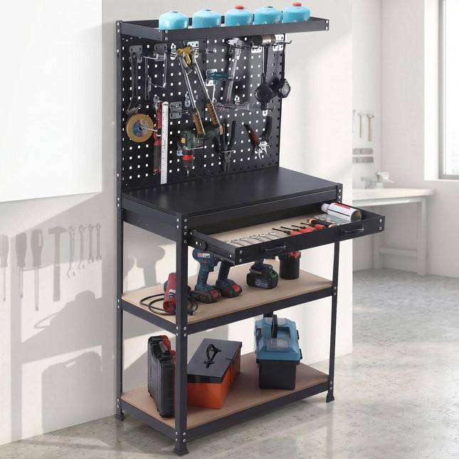 Workbench With Pegboard, Drawer, 19-Piece Tool Set