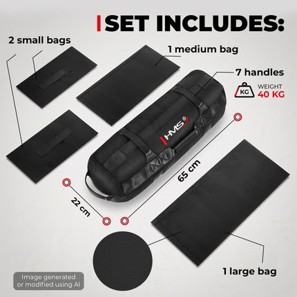 Workout Sandbag Up to 40 kg with 7 Handles, Empty, 4 Inner Filling Bags, Nylon