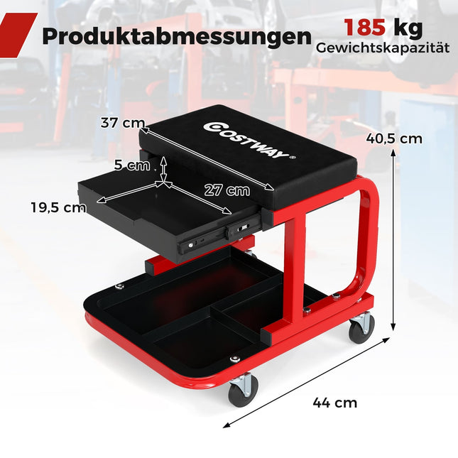 Workshop Stool with Wheels, 185 kg Capacity, Black