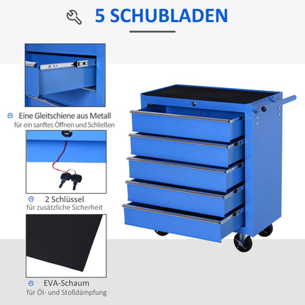 Mobile workshop trolley with 5 drawers - Red