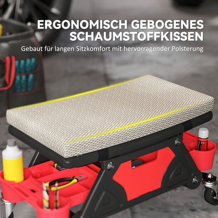Workshop stool with wheels, storage area 35cm high, rolling stool, load capacity up to 135 kg, grey