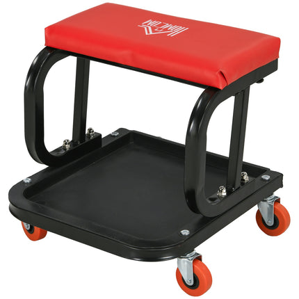 Workshop stool with shelf & padded seat - red steel